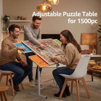 Table de puzzle rectangulaire réglable HaiNa, polie, avec 4 tiroirs et couvercle en bois inclinable