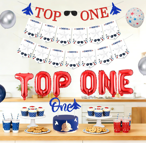 <span class=keywords><strong>Kit</strong></span> de Décoration pour Fête d'<span class=keywords><strong>Anniversaire</strong></span> <span class=keywords><strong>1</strong></span> <span class=keywords><strong>an</strong></span> Garçon Thème Jet Fighter : Bannières, Ballons en Aluminium, Accessoires de Photo pour Bébé, Guirlande et Décorations de Gâteau - Product Image 4