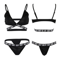 Ensemble deux pièces croisé pour femme, soutien-gorge et culotte, couleur unie, imprimé lettres