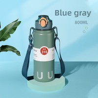 Botol Air Vakum Isolasi Stainless Steel 316 Portabel 600ml/800ml dengan Pegangan Tangan dan Tali Bahu yang Dapat Disesuaikan untuk Aktivitas Luar Ruangan