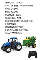 Tracteur RC agricole 4x4 en métal 6 canaux 1:24 avec éclairage, prêt à l'emploi