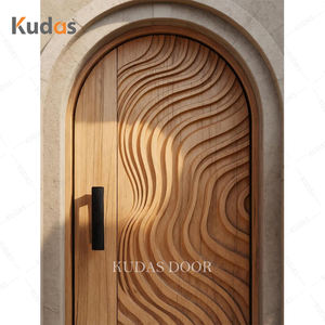 Esterno moderno intagliato arcuato porta anteriore in legno massello porte d'ingresso in legno con motivo a onde per elegante ingresso casa - Product Image 2