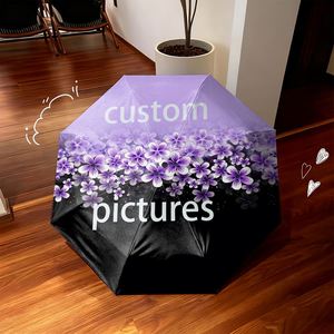 1 Parapluie Pliant Personnalisé Violet Printanier avec Photo, Sans Minimum de Commande, Cadeau Floral Personnalisé - Product Image 2