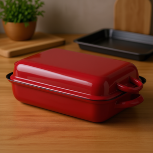 ถาดอบพร้อมฝาปิดเคลือบสีแดงรูปทรงสี่เหลี่ยมผืนผ้าสำหรับใช้กับเตาอบ - Product Image 3