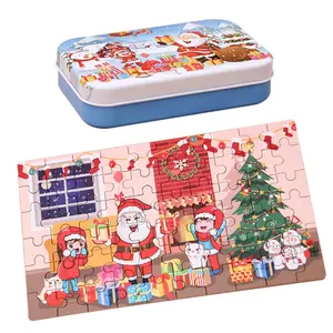 Grosir hadiah Natal kayu DIY anak-anak buatan tangan Santa Claus Puzzle hadiah taman kanak-kanak