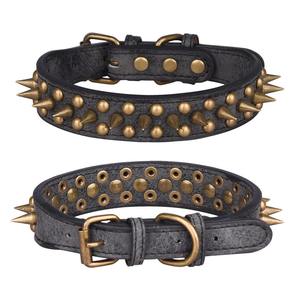 Nuevo diseño, Collar de perro de estilo Punk, remache de punta de bronce duradero, Material antimordedura de aleación de cuero, patrón sólido, correas para mascotas, collares - Product Image 3