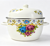 Grande cocotte vapeur classique écologique en émail avec couvercle en émail, résistante à la chaleur, facile à nettoyer, ustensile de cuisine multifonctionnel et de rangement