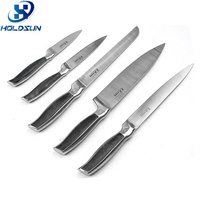 Yangjiang Lot de 5 couteaux de cuisine suisses royaux en acier inoxydable avec manche creux à revêtement noir Ensembles de couteaux essentiels
