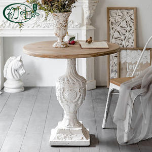 French Retro Carved <b>Round</b> <b>Table</b> Solid Wood Coffee <b>Table</b> Wedding Decor Guesthouse Cafe <b>Table</b> - Product Image 1