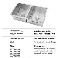 Évier de cuisine double à encastrer en acier inoxydable SUS304 robuste avec robinet pour usage domestique