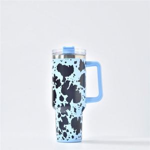 Gobelet de voyage personnalisé de 40 oz, réutilisable, en acier inoxydable à double paroi, isolé, avec revêtement imitation cuir de vache, tasse à café de 40 oz, gobelet de voiture avec poignée et couvercle - Product Image 2