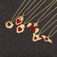 QIKU plaqué or sacré coeur de jésus collier rouge Zircon religieux catholique pendentif femmes fille cuivre bijoux accessoires cadeau