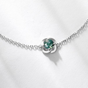 Dainty Real Gemstone Bracelets <strong>925</strong> Sterling Silver Rhodium Plated CZ Diamond Round Green Moss Agate Bracelet - Product Image 3