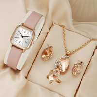 Ensemble Cadeau Montre Femme Quartz Fashion 5 Pièces, Bracelet, Bague, Collier, Boucles d'Oreilles Strass pour Femmes