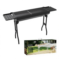 Barbecue rectangulaire pliable en acier inoxydable, barbecue portable pour le camping, étagères latérales, grille de cuisson double pliable pour la viande