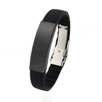 Bracelet de sport en silicone noir tendance pour homme, avec grand pendentif barre vierge gravable, personnalisable avec logo, en laiton plaqué or 18 carats