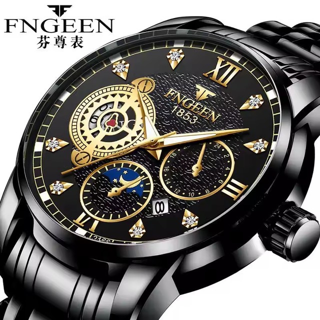 FNGEEN 2166 Quartz Casual Men's Fashion Style Date Watches Popular Quartz Watch New Trend Clock Stainless Steel Band Wrist Men