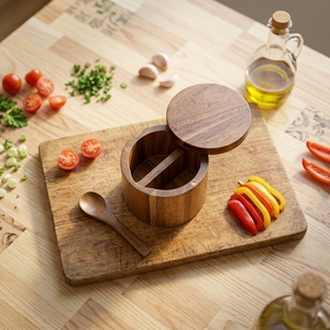 Boîte à épices moderne <span class=keywords><strong>en</strong></span> bois d'acacia avec couvercle, salière et poivrière <span class=keywords><strong>en</strong></span> bois massif, distributeur de <span class=keywords><strong>sel</strong></span> et poivre 200 ml, option personnalisée, conteneur de rangement pour épices - Product Image 4