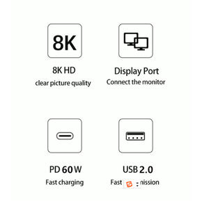 Base de conexión USB C a DisplayPort 1.4 8K 3 en 1, cable Thunderbolt 3 Tipo C a DisplayPort 1.4 con carga PD y puerto USB 3.0 para Macs - Product Image 5