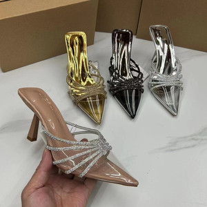 Sandali con <span class=keywords><strong>Tacco</strong></span> <span class=keywords><strong>a</strong></span> Spillo e Strass Trasparenti da Donna, Scarpe Eleganti Personalizzabili OEM ODM per Feste, Taglie EU e US Plus - Product Image 2