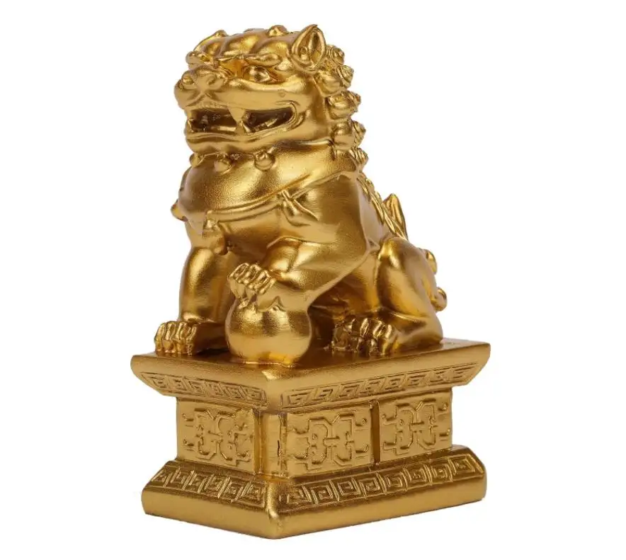 Foo Dogs Guardian Lion Statues-paire dorée de Fengshui Fu Dogs Figurine-pendaison de crémaillère félicitations pour éloigner l'énergie maléfique