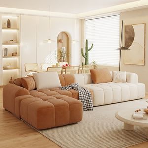 Set Divano a L Modulare Morbido Color Crema di Alta Gamma Puff Cloud, Divano Moderno di <span class=keywords><strong>Lusso</strong></span> <span class=keywords><strong>in</strong></span> <span class=keywords><strong>Velluto</strong></span> per Soggiorno e Salotto - Product Image 4