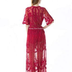 Nouvelle Robe Longue Décontractée d'Été pour Femme, Motif Floral, Dentelle Brodé, OEM, Mini Robe de Plage avec Taille Naturelle Tissée - Product Image 4