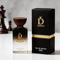 Flacon pulvérisateur de parfum en verre 30ml 50ml, couleur personnalisée, faible MOQ, avec couvercle foncé et boîte d'emballage de luxe en papier noir pour marque de parfum