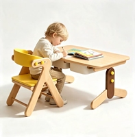 Ensemble bureau et chaise pour enfants au design moderne, hauteur réglable, en bois de hêtre massif, table d'étude pour tout-petits avec tiroir de rangement et chaise