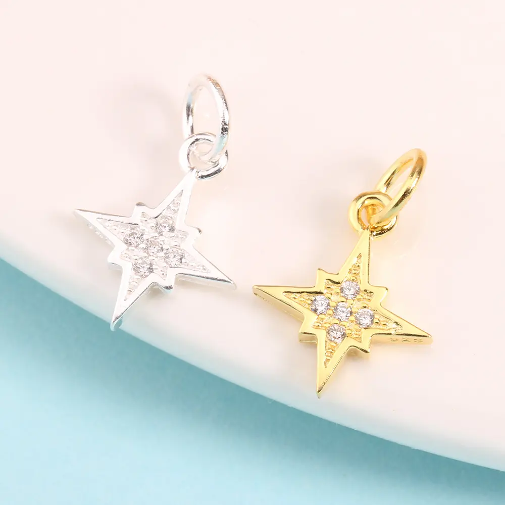 Mạ 2024 Zircon may mắn sao mặt dây & Charms Đối với trang sức thời trang làm vàng Hot Bán hàng 925 sterling Silver Quà Tặng hợp thời trang 1 cái/OPP Túi