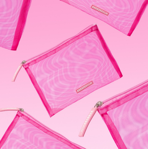 Custom Logo Pink Nylon Mesh Kits Zipper Brush Holder Cosmetic <strong>Pouch</strong> <strong>Make</strong> <strong>up</strong> Bag With Silicone Zipper - Product Image 5