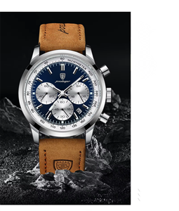 Jam Tangan Pria POEDAGAR 921 Classic Chronograph Quartz Kaca Hardlex Kekerasan Tinggi Tahan Air 30M Tampilan Tanggal Tali Kulit - Product Image 3