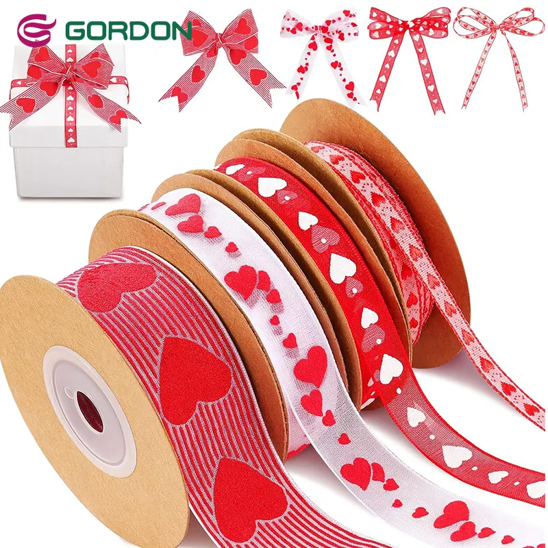 Gordon Ribbons Custom ized Printed Love You Herzband Ich liebe dich Red Ruban Breite 25mm für Valentinstag Geschenk dekorativ