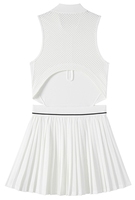 Robe de sport unie respirante à séchage rapide pour femme, col en V sexy, demi-zip, jupes plissées pour pickleball, padel, golf, tennis