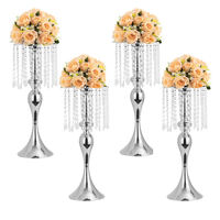 Supports de vases à fleurs en métal hauts, vases dorés pour centres de table, support de composition florale en cristal, centres de table de mariage