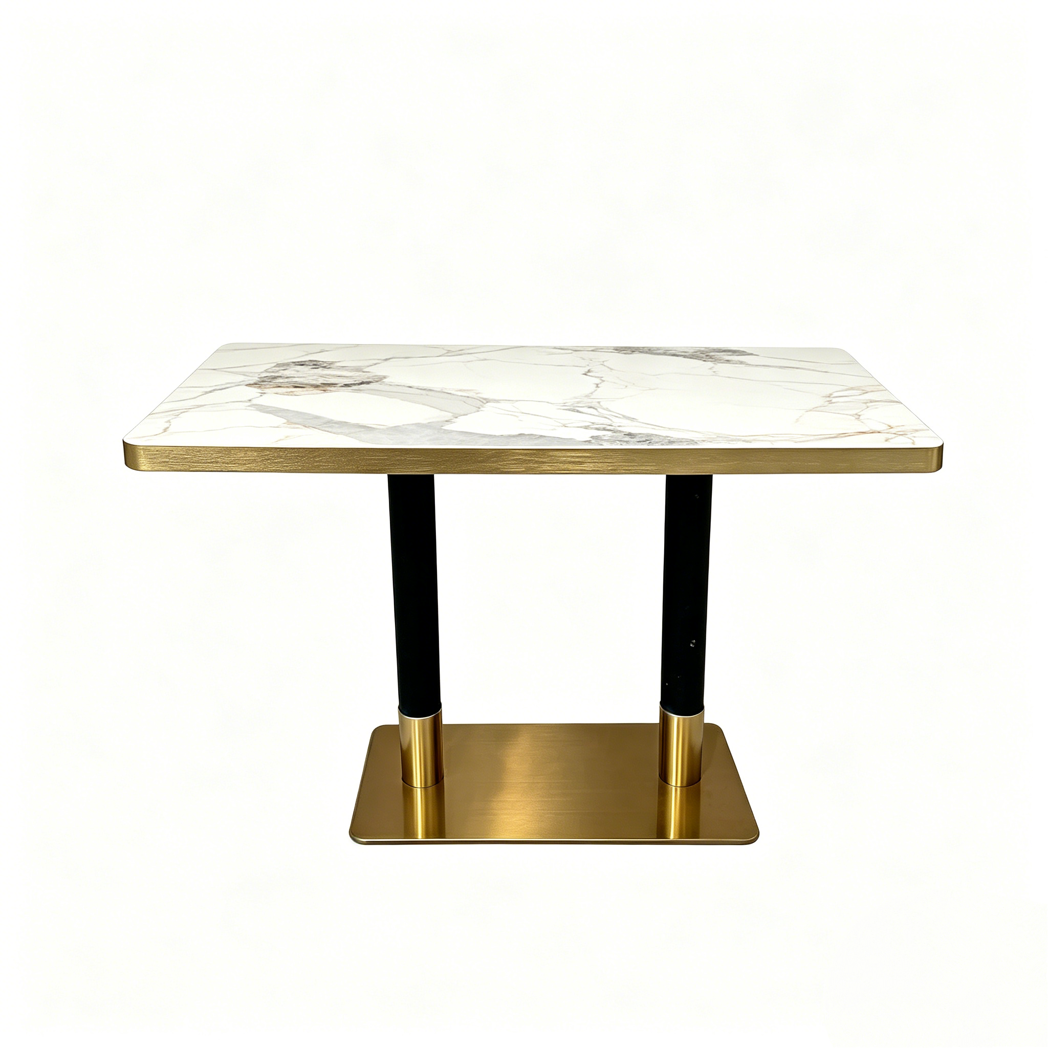 Plateau en pierre brillante + base en acier inoxydable noir et or