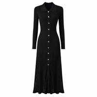 Robe midi en maille unie à manches courtes, col mandarin, boutonnée sur le devant, couleur bordeaux, style décontracté printemps, coupe ajustée, plissée naturellement