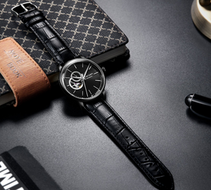 Megir <strong>Clock</strong> 62057 Black Genuine Leather Watch <strong>Skeleton</strong> Tourbillon Wristwatches Automatic <strong>Mechanical</strong> <strong>Clock</strong> Watches for Men - Product Image 4