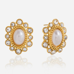 Flower <b>Stud</b> <b>Earrings</b> Gold Pearl <b>Crystal</b> Bezel Setting Party Jewelry - Product Image 1