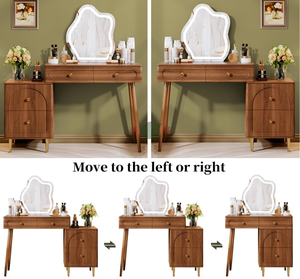 Table de toilette moderne en bois avec miroir et tiroirs, bureau de maquillage de luxe pour chambre à coucher - Product Image 5