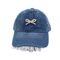 Topi Bisbol Denim Berenda untuk Wanita, Topi Pelindung Matahari Kasual Serbaguna