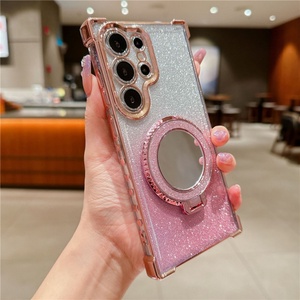เคสโทรศัพท์แม่เหล็ก Samsung S24 Ultra ชุบเคลือบเงาพร้อมขาตั้ง A55 เคสโทรศัพท์หรูหราแบบมีกลิตเตอร์ ป้องกันการกระแทก ฝาหลัง - Product Image 3