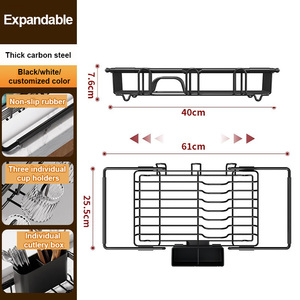 Égouttoir à vaisselle <span class=keywords><strong>extensible</strong></span> <span class=keywords><strong>pour</strong></span> <span class=keywords><strong>évier</strong></span>, égouttoir de cuisine sur <span class=keywords><strong>évier</strong></span> avec porte-couverts et porte-gobelets - Product Image 6