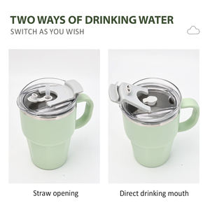 Mug isotherme portable moderne en acier inoxydable 304 à double paroi de 500 ml avec isolation thermique extérieure en PP, paille et poignée pour le <span class=keywords><strong>camping</strong></span> et le bureau - Product Image 3