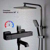 Ensemble de douche mural thermostatique en laiton au design moderne, avec fonction cascade et pluie, mitigeur eau chaude et froide et fonction pause
