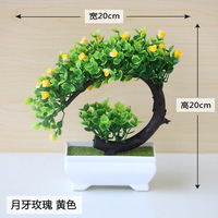 Mini bonsaï artificiel en forme de croissant, plante artificielle en pot de roses de 20 cm, décoration de table pour la maison, le bureau et l'intérieur