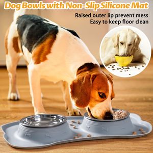Tigelas para Cães em Aço Inoxidável 2 Peças, Tigela Antiderrapante em Silicone e Alimentador para Animais de Estimação Pequenos e Médios - Product Image 5