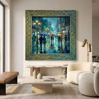 Peinture à l'huile sur toile peinte à la main, sur mesure, grande taille, multicolore, texture épaisse, couteau à palette, Nuit pluvieuse, luxe sculpté pour la décoration