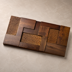 Pannello Murale in Legno Massiccio 300x600mm con Mosaico 3D Effetto Legno di Nave Antico e Rattan per Decorazione Interna di Hotel, Caffè e Ristoranti - Product Image 2