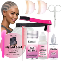Kit d'installation de perruque en dentelle Super Hold Edge Control dissolvant d'adhésif à forte tenue pour extensions de perruque ensemble d'outils d'extension de cheveux
